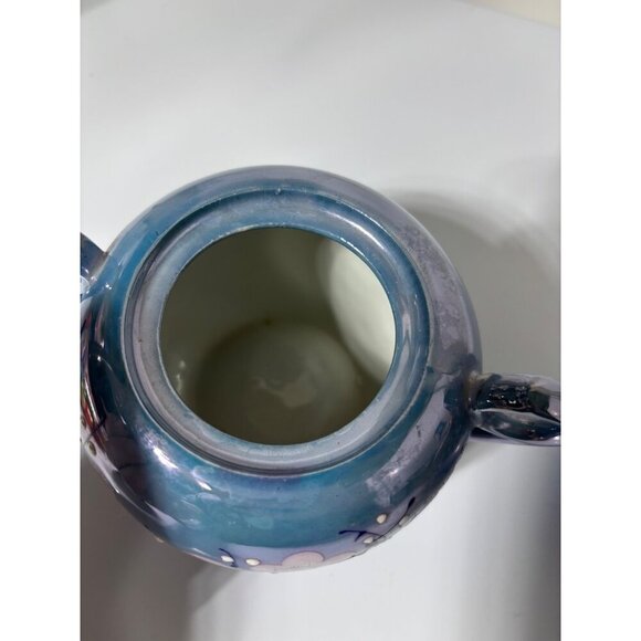 Vtg 30s Blue Ceramic Creamer Sugar Bowl Set Cherry Blossom Lusterware Japan‎ - Picture 3 of 11